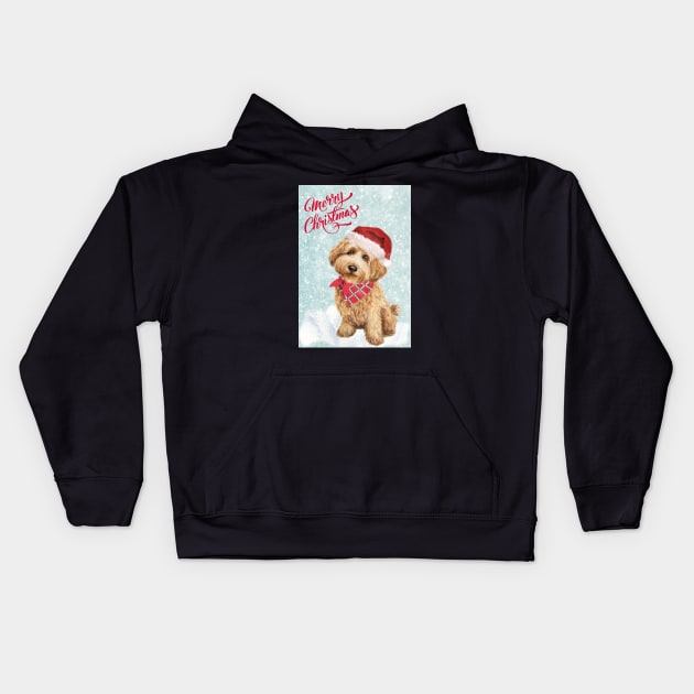 Golden Cockapoo Merry Christmas Santa Dog Kids Hoodie by Puppy Eyes